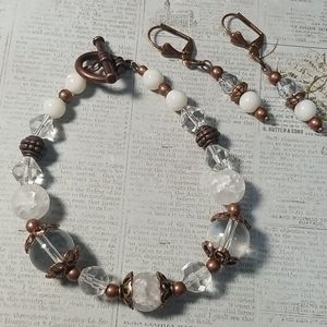 White quartz & crystal glass beaded bracelet se